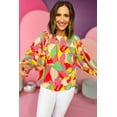 thumbnail image 3 of Women's Yellow Abstract Print Puff Sleeve Blouse - [ZhiHiMeRi] | (US 12-14)L, 3 of 12