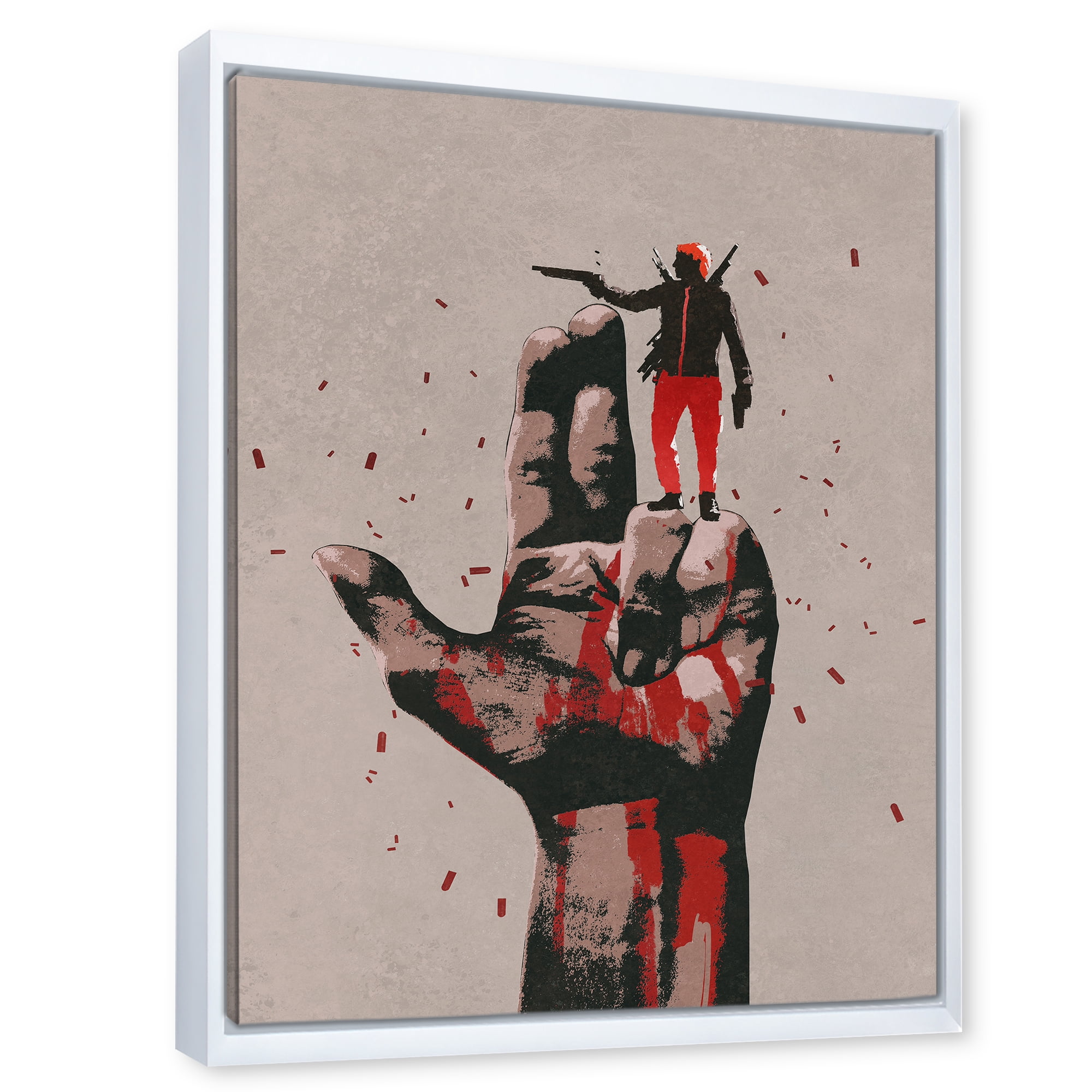 Designart 'Gun Hand Sign With Man Shooting Gun' Modern Framed Canvas Wall Art Print