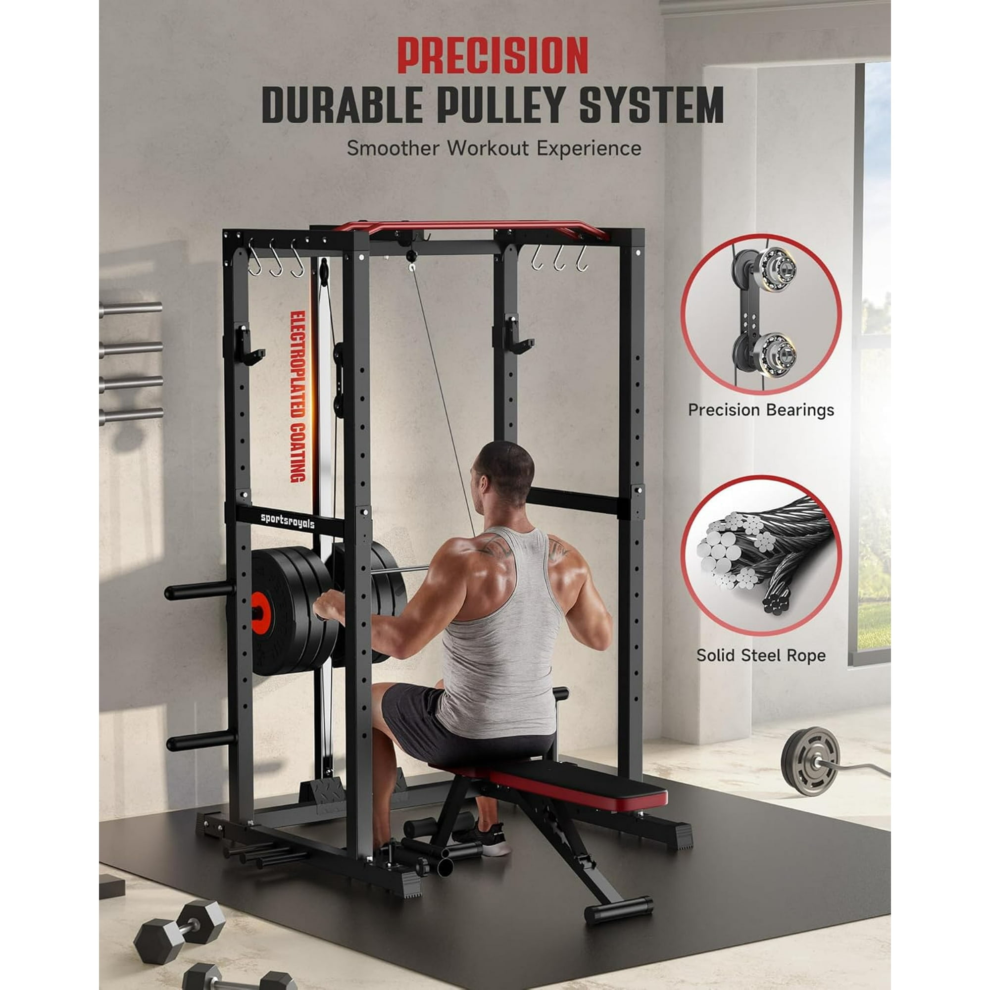 UPGO Power Cage,1200lbs Multi-Function Power Rack with Lat Pulldown and Pulley System and More Training Attachment, Weight Cage for Home Gym