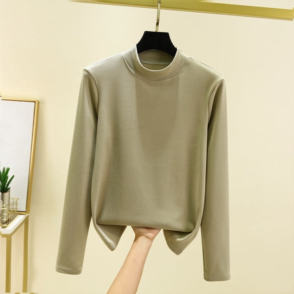 gbyLJF Women's Round Neck T-shirts Lightweight Casual Long Sleeve Pullover Tops Warm Winter Soft Base Layer Shirts