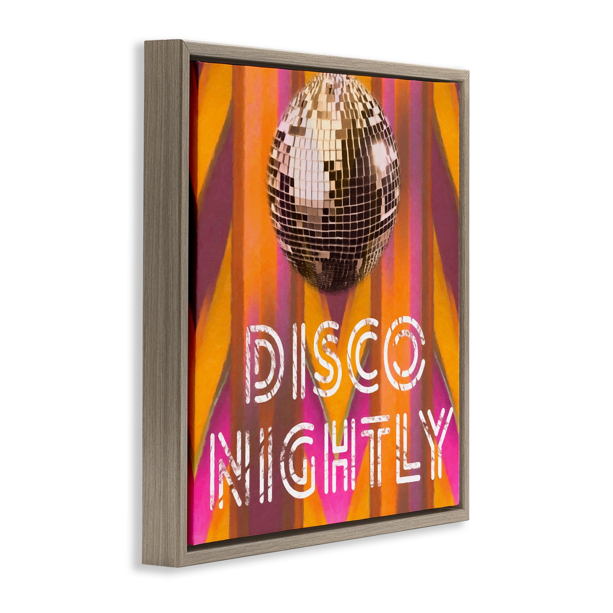 Stupell Industries Disco Nightly Retro Phrase Entertainment Painting Brown Floater Framed Canvas Art Print Wall Art, 25 x 25
