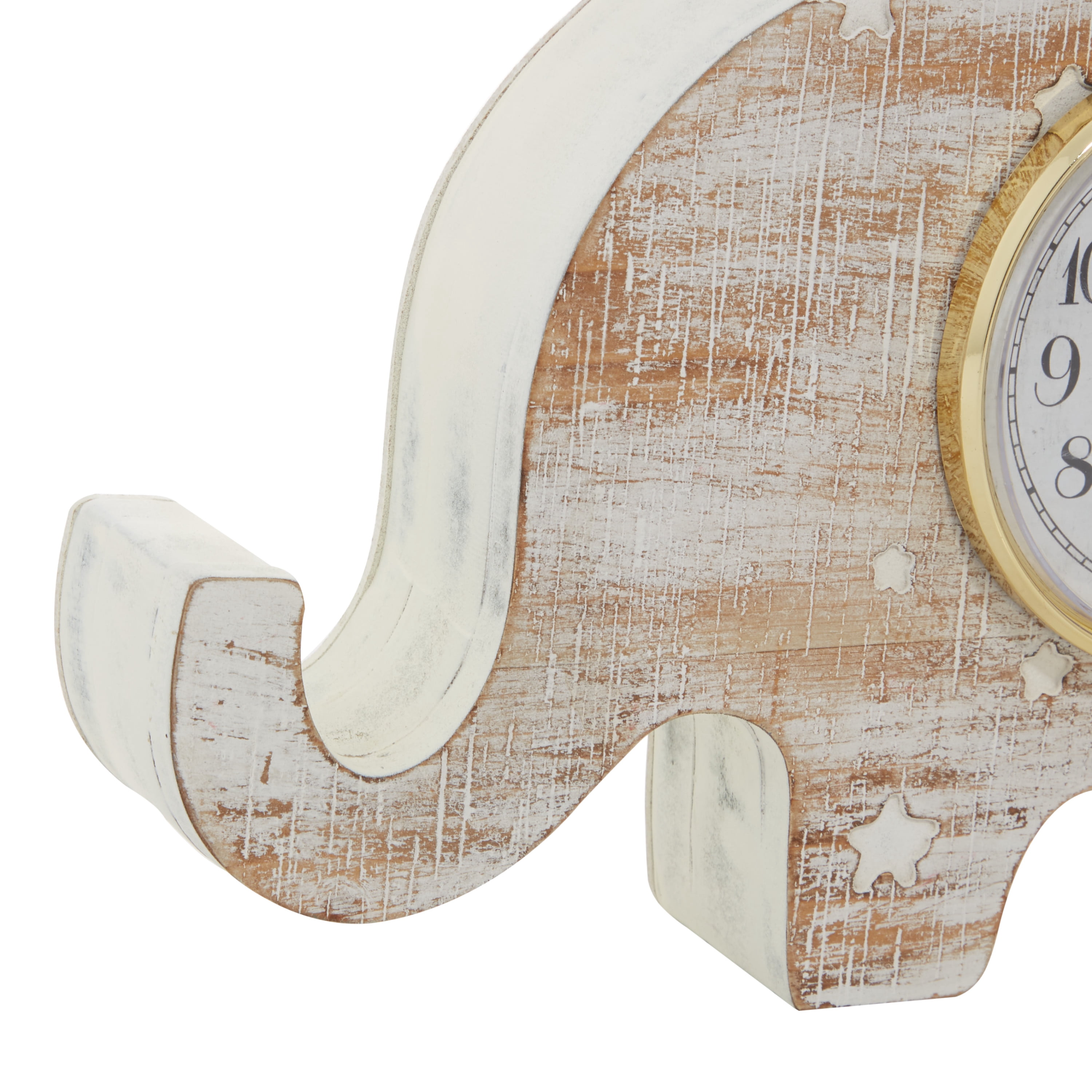 DecMode 9" White Wood Elephant Clock
