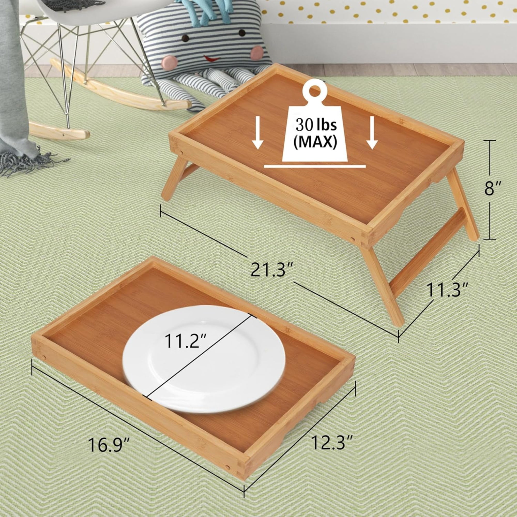 Bed Tray Table with Folding Legs, Bamboo Breakfast in Bed for TV Table, Laptop Computer Tray, Eating, Snack Tray, Breakfast Trays, Bed Trays, Serving Trays