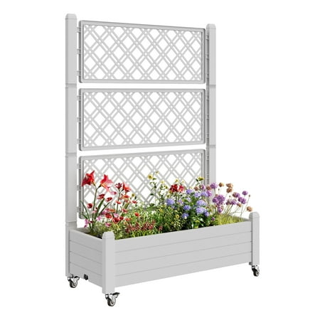 Bifanuo Durable Resin Raised Garden Bed for Flowers Vegetables and Herbs - Perfect for Backyard Patio and Balcony(White)