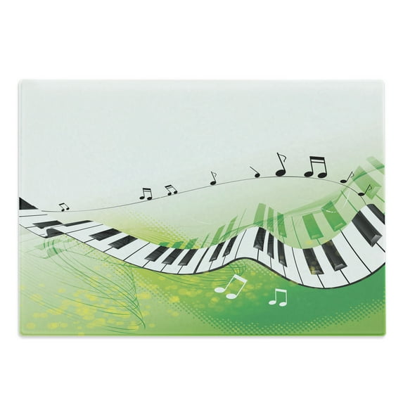 Music Cutting Board, Music Piano Keys Curvy Fingerboard Summertime Entertainment Flourish, Decorative Tempered Glass Cutting and Serving Board, Large Size, Lime Green Black White, by Ambesonne