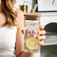 thumbnail image 7 of 1PC Bow Shaped Square Transparent Glass Cup with Lid Straw and Handle Heat Resistant Glass Tumbler Suitable for for Water Juice Iced Coffee Milk Tea, 7 of 7