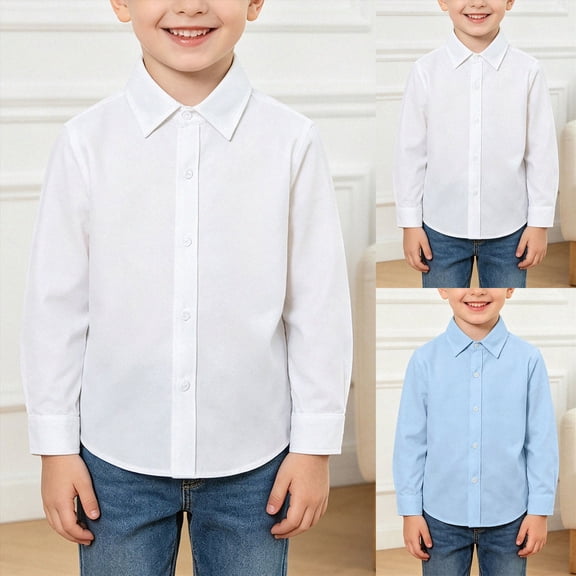 17T Teen Boys Shirts Solid Color Button Up Shirts Formal Dress Shirts Classic Oxford Long Sleeve Stylish Classic 2-16T Toddler to Youth Spring Fall Tops