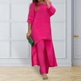 thumbnail image 4 of Women's 2 Piece Outfit Sets Casual 3/4 Sleeve T-Shirts Irregular Hem Wide Leg Pants Lounge Suits, 4 of 5