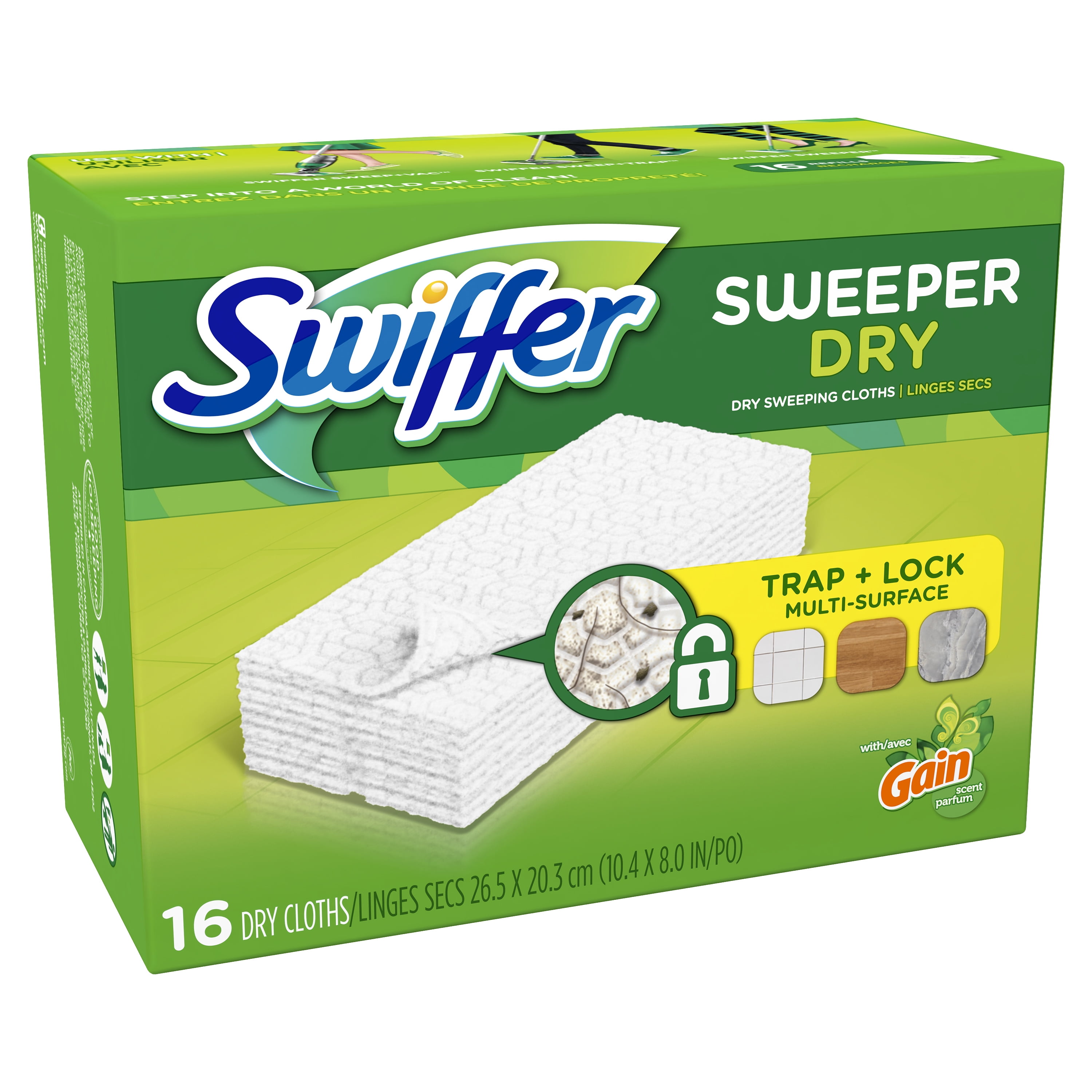 Swiffer Sweeper Dry Sweeping Pad Multi Surface Refills for Dusters Floor  Mop, Gain Scent, 16 count 