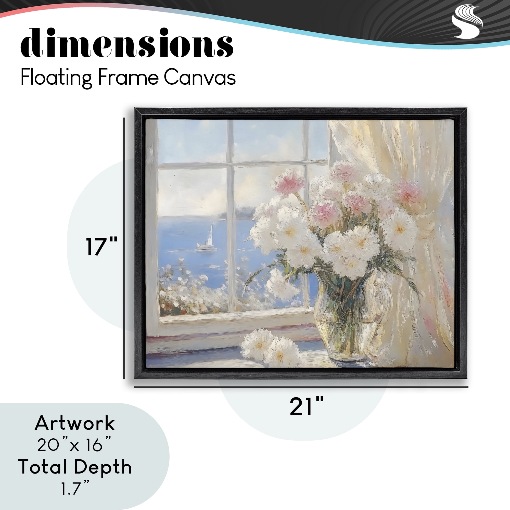 Stupell Industries Coastal View Floral Window Bouquet Black Framed Floater Canvas Wall Art, design by LSR Design Studio