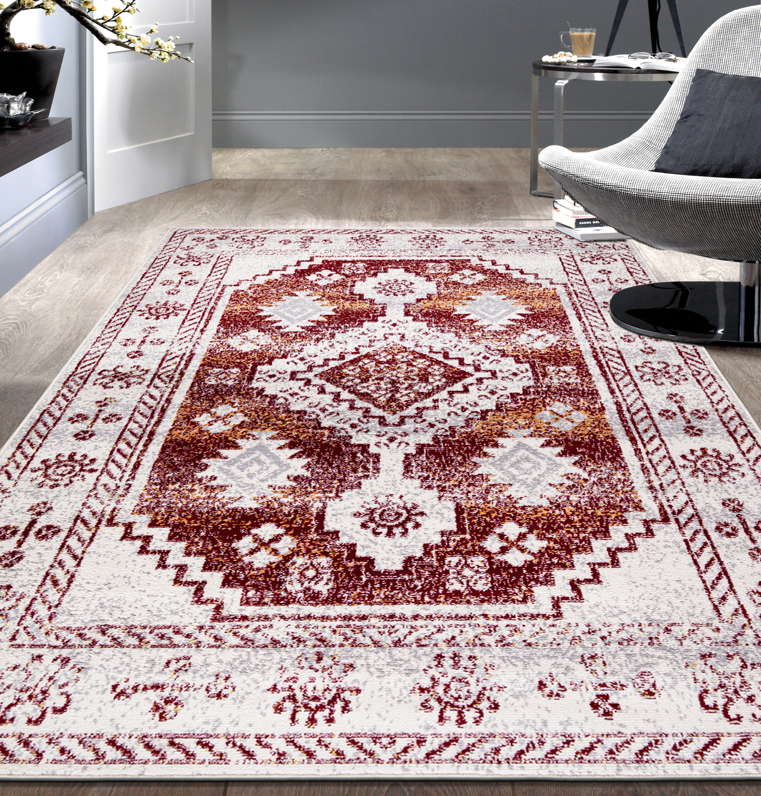 Boho Distressed Abstract Vintage Oriental Area Rug 5'x7' Red Area Rug