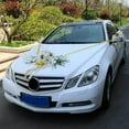 thumbnail image 2 of 12 Pieces Wedding Car Decorations Kit Silk Flower Ribbon Wedding Flower Bows Set Gold, 2 of 9