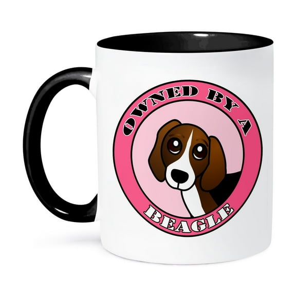 3dRose, Owned By a Beagle - Pink, 11oz Two-Tone Black Mug