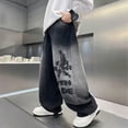 thumbnail image 2 of TOWED22 Boys Straight Leg Baggy Jeans Kids Elastic Waist Drawstring Wide Leg Denim Pants with Pockets 5-14 Years(Black,12-13 Y), 2 of 7