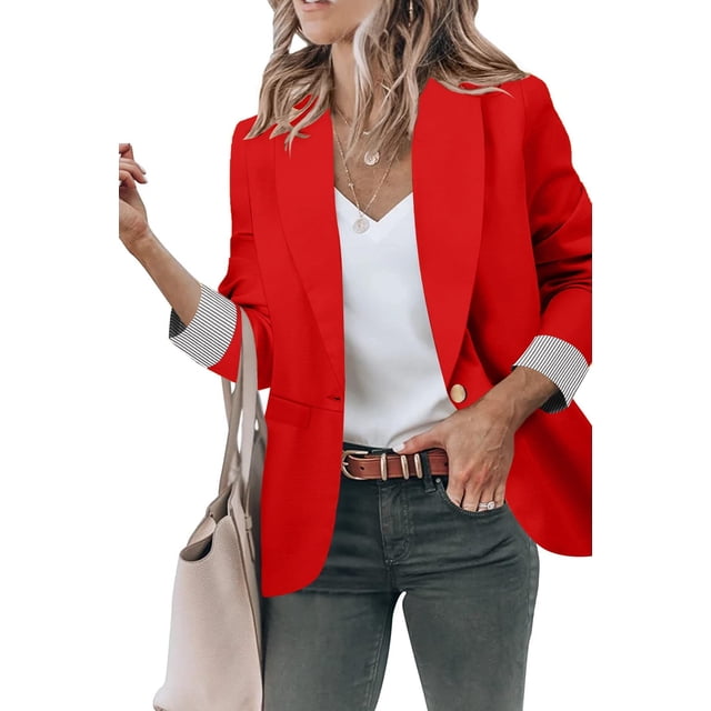 Blazer Genhoo Oversized para mujer, manga 3/4, color rojo