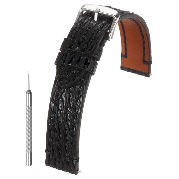 Uxcell Leather Watch Band 19mm Vintage Watch Strap with Pin Buckle, Black