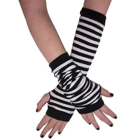 Avenue Stripe - Leg Avenue White Black Stripe Gothic Arm Warmers Gloves Anime Cosplay Punk Pinup Dance