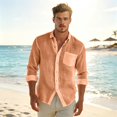 thumbnail image 6 of Casual Linen Shirts for Men Long Sleeve Button Up Regular Fit Breathable Summer Tops Solid Color Lightweight Beach Holiday Outfit Mens Clothing Saffron S, 6 of 8