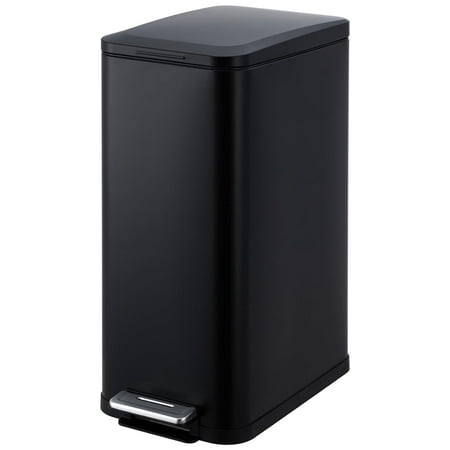 13 Gallon Slim Stainless Steel Trash Can with Soft-Close Lid, Step Pedal & Removable Inner Bucket, Black