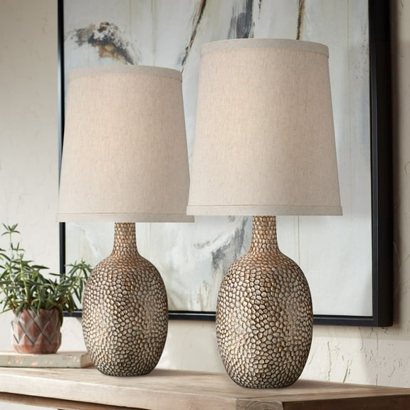 360 Lighting Chalane Rustic Accent Table Lamps 23 1/2" High Set of 2 Antique Bronze Hammered Natural Linen Shade for Bedroom Living Room Bedside House