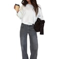 thumbnail image 2 of Women'S Jeans High Waisted Fashion Casual Star Denim Loose Wide Leg Straight Leg Bootcut Pants Black L, 2 of 9