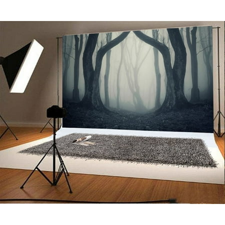 Image of 7x5ft Photography Backdrop Magical Gate in Mysterious Forest with Fog Black Trees Photo Background Children Baby Adults Portraits Backdrop