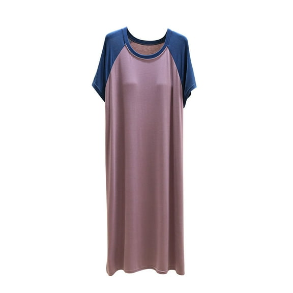 Dealovy Womens Nightgowns Built in Bra Short Sleeve Crew Neck Sleepshirts Full Length Soft Loose Comfy Pajamas Dress