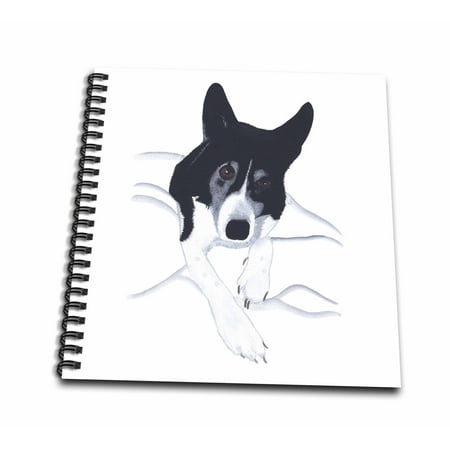 3dRose Painting of a Black and White Border Collie Dog Laying on a Bed - Mini Notepad 4 by 4-inch