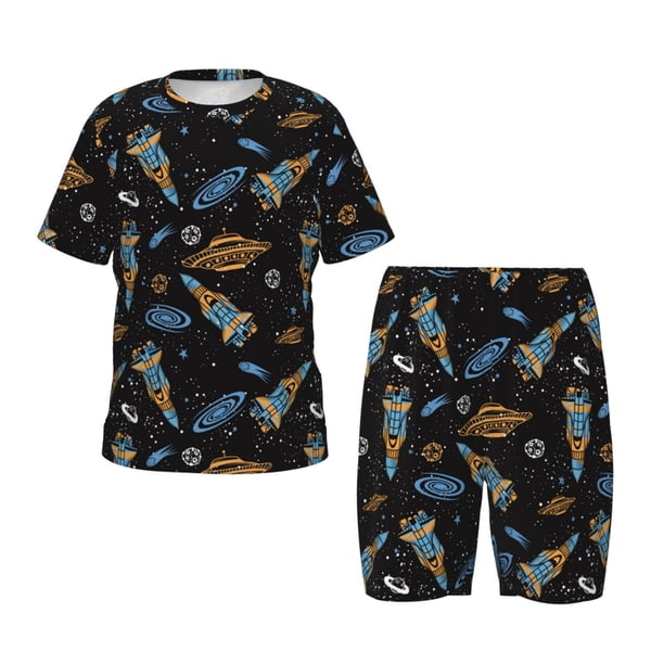 Balery Space Rocket Conjunto de Pijama Infantil de Manga Corta con Estampado – Ropa de Dormir de Algodón Suave-4X-Large