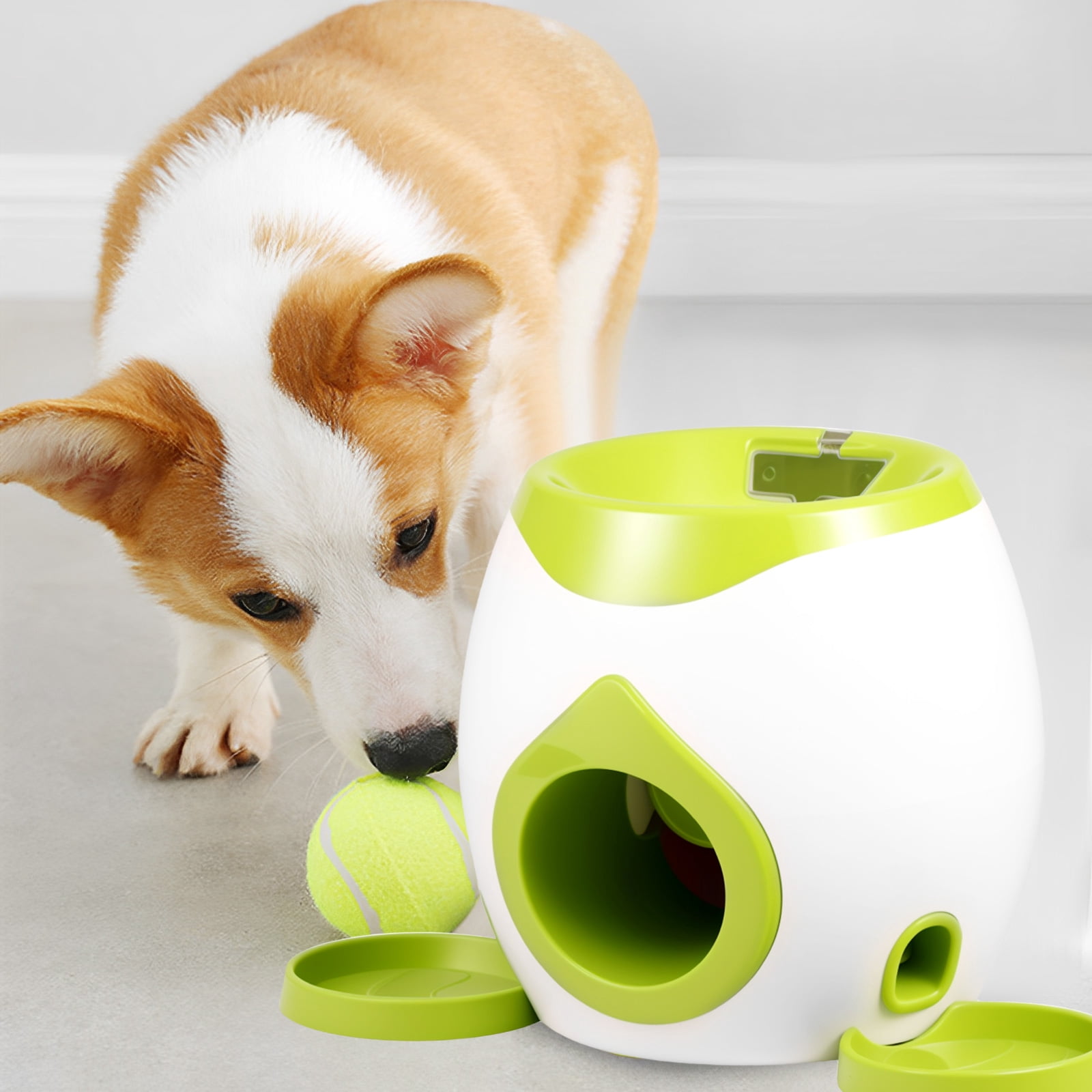 Dog Ball Launcher Interactive Puppy Ball Thrower Machine with Automatic Treat Dispenser Fun Dog Training Toys for Indoor Outdoor
