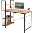 thumbnail image 1 of Escritorio con Repisa para Computadora o Laptop Diseño Minimalista Mesa Moderna con Estructura Resistente Mueble para Casa o Oficina Resistente Soporta hasta 120 Kg (Cafe), 1 of 9