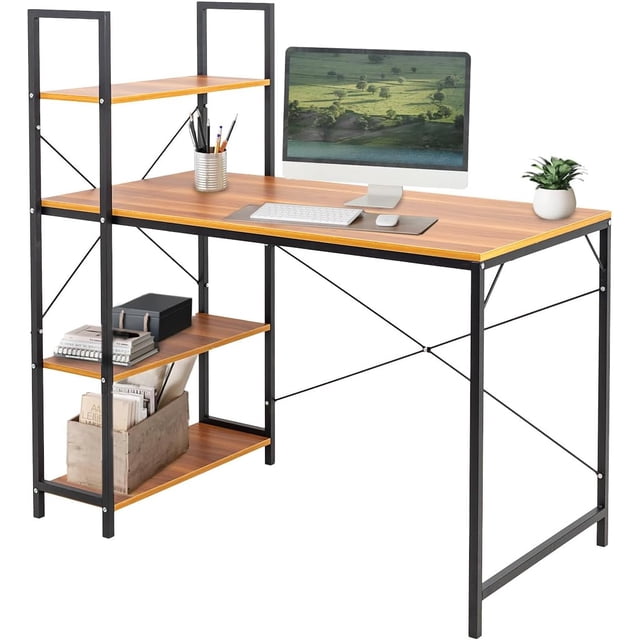 Escritorio con Repisa para Computadora o Laptop Diseño Minimalista Mesa Moderna con Estructura Resistente Mueble para Casa o Oficina Resistente Soporta hasta 120 Kg (Cafe)