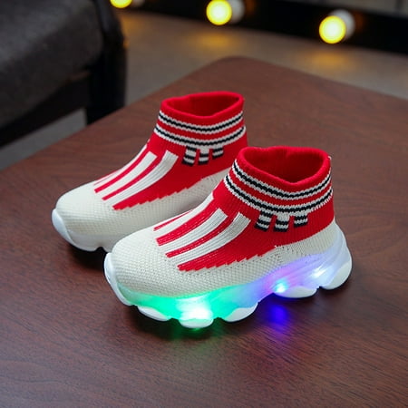 

Hunpta Kids Sneakers Children Baby Girls Boys Striped Mesh Led Luminous Socks Sport Run Sneakers Casual Shoes