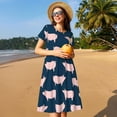 thumbnail image 4 of Easygdp Pig 1 para Vestido Transpirable de Mujer, Vestido Suelto de Manga Corta con Pliegues y Bolsillos para el Verano, 4 of 6