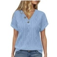 thumbnail image 4 of MIUOWANP Short Sleeve T-shirt Blouse for Women Fashion Women's Summer Casual V Neck Short Sleeve Solid Color Tops Pullover Blouse Sky Blue XL, 4 of 5