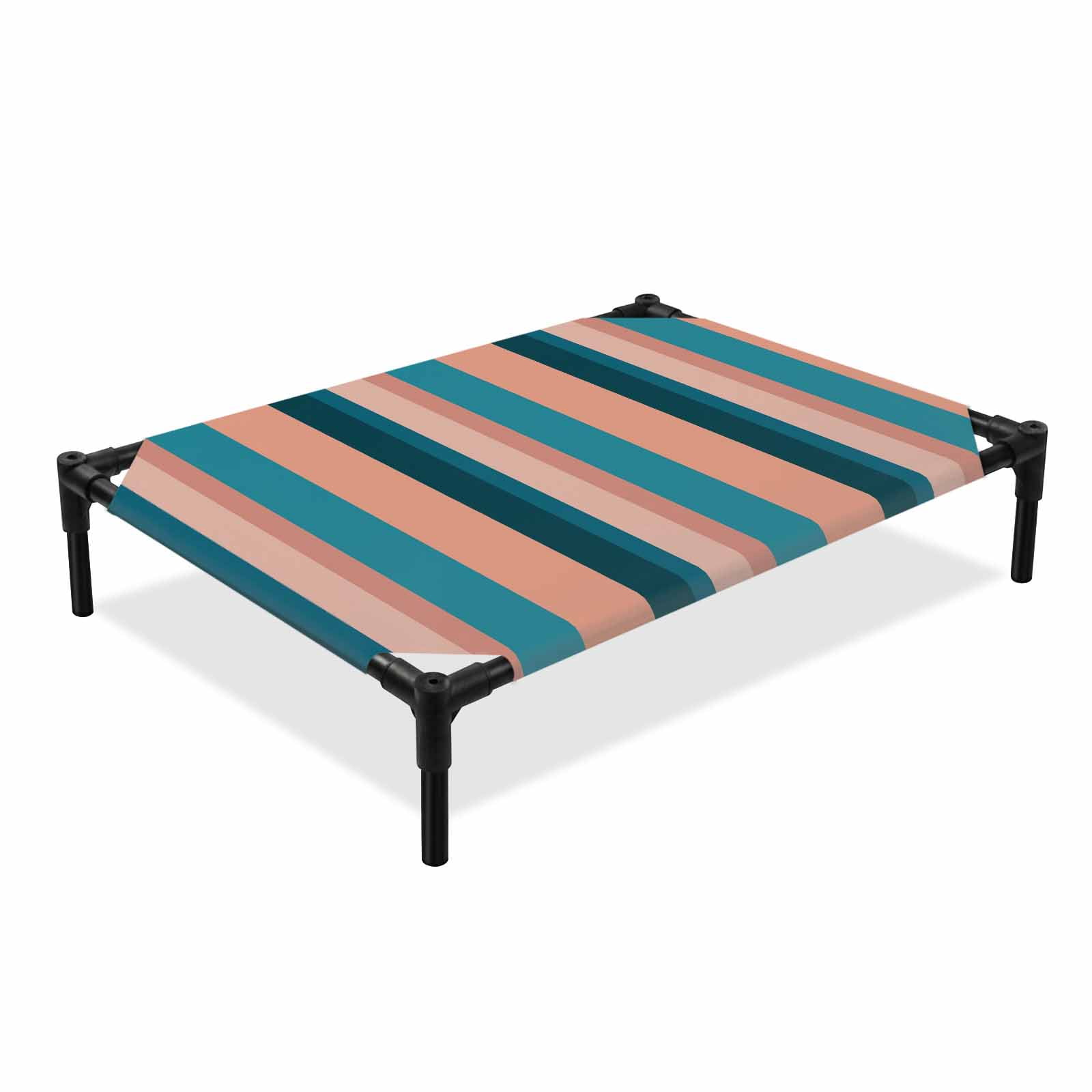 Vintage Stripes Elevated Dog Bed Navy Pink Blue Striped Abstract Lines Cooling Breathable Outdoor Raised Dog Cot Bed with Metal Frame Non-Slip Feet for Large Dog 28x22in