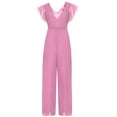 thumbnail image 4 of Alvivi Kids Girls Ruffled Short Sleeve Long Jumpsuits Pants V Neck Chiffon Wide Leg Princess Pageant Romper Dusty Pink 14, 4 of 7