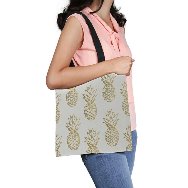 ABPHQTO Bolsa de lona con diseño de piña dorada, reutilizable, para la compra, 36x41 cm