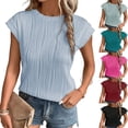 thumbnail image 3 of Summer Solid Color Round Neck Loose Short Sleeve Women's T-Shirt Top, 3 of 6