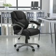 thumbnail image 3 of Flash Furniture Heather Mid-Back Black LeatherSoft Layered Upholstered Executive Swivel Ergonomic Office Chair with Silver Nylon Base and Arms, 3 of 9
