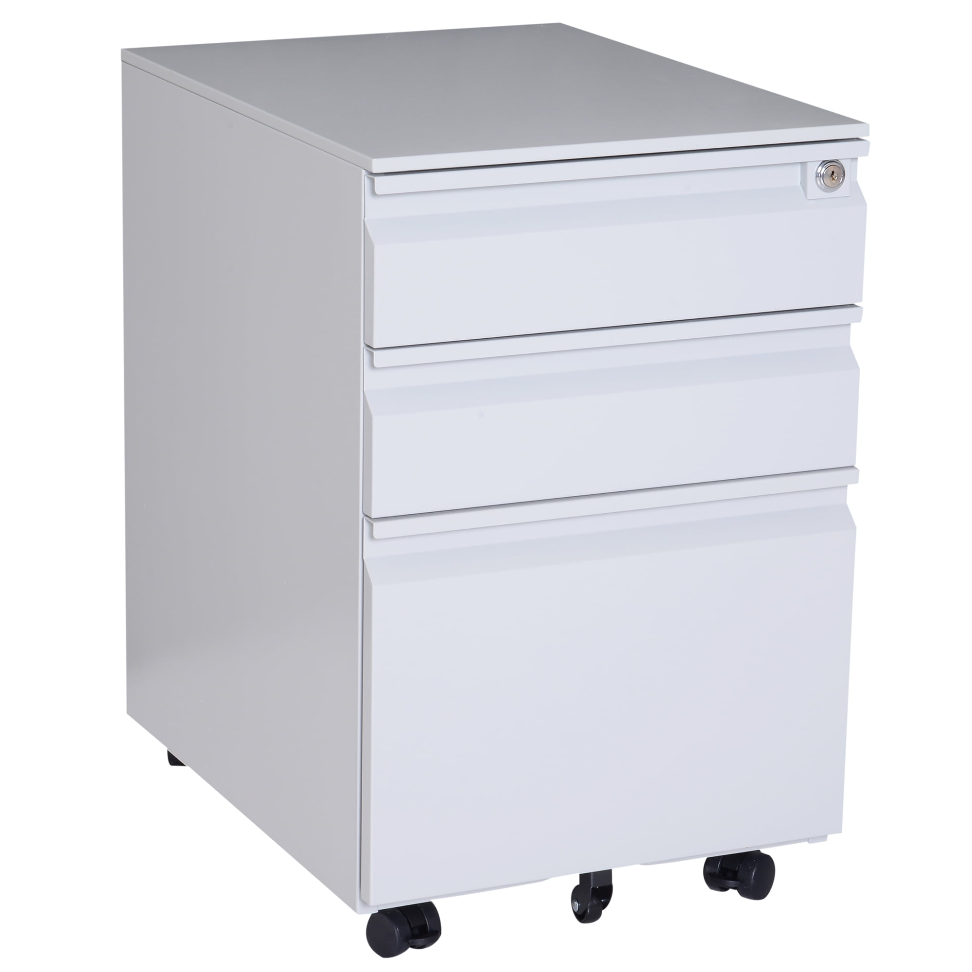 Homcom 24 Steel 3 Drawer Locking File Cabinet On Wheels Grey Walmart Com Walmart Com