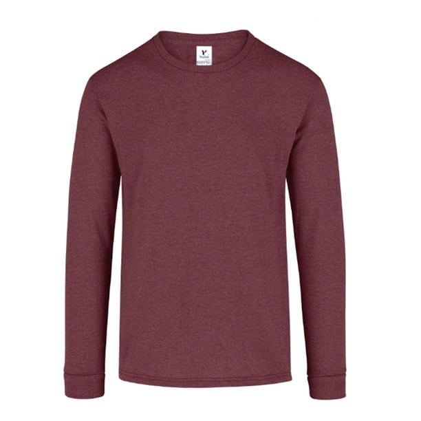 Playera Cuello Redondo Manga Larga para Caballero, Color Marrón Jaspe, Talla Doble Extra Grande, 50% Algodón-50% Poliéster. Yazbek C0354