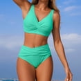 thumbnail image 3 of Pounoo Tummy Control Bathing Suits Women Twist Front V Neck Tops Ruched High Waisted Bikini Bottoms Stylish Beach Wear Gift, 3 of 9