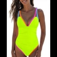 thumbnail image 1 of Traje de Baño de una Pieza para Mujer 2025 con Control de Abdomen, Diseño de Bloques de Color Neón, Cuello en V Profundo y Adelgazante Amarillo Limón XL, 1 of 8