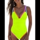 thumbnail image 1 of Traje de Baño de una Pieza para Mujer 2025 con Control de Abdomen, Diseño de Bloques de Color Neón, Cuello en V Profundo y Adelgazante Amarillo Limón XL, 1 of 8