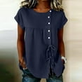 thumbnail image 2 of Ahdbta Womens Cotton Linen Tops Summer Short Sleeve Round Neck Button Babydoll Shirts Casual Loose Fit Cute Peplum Blouse, 2 of 6