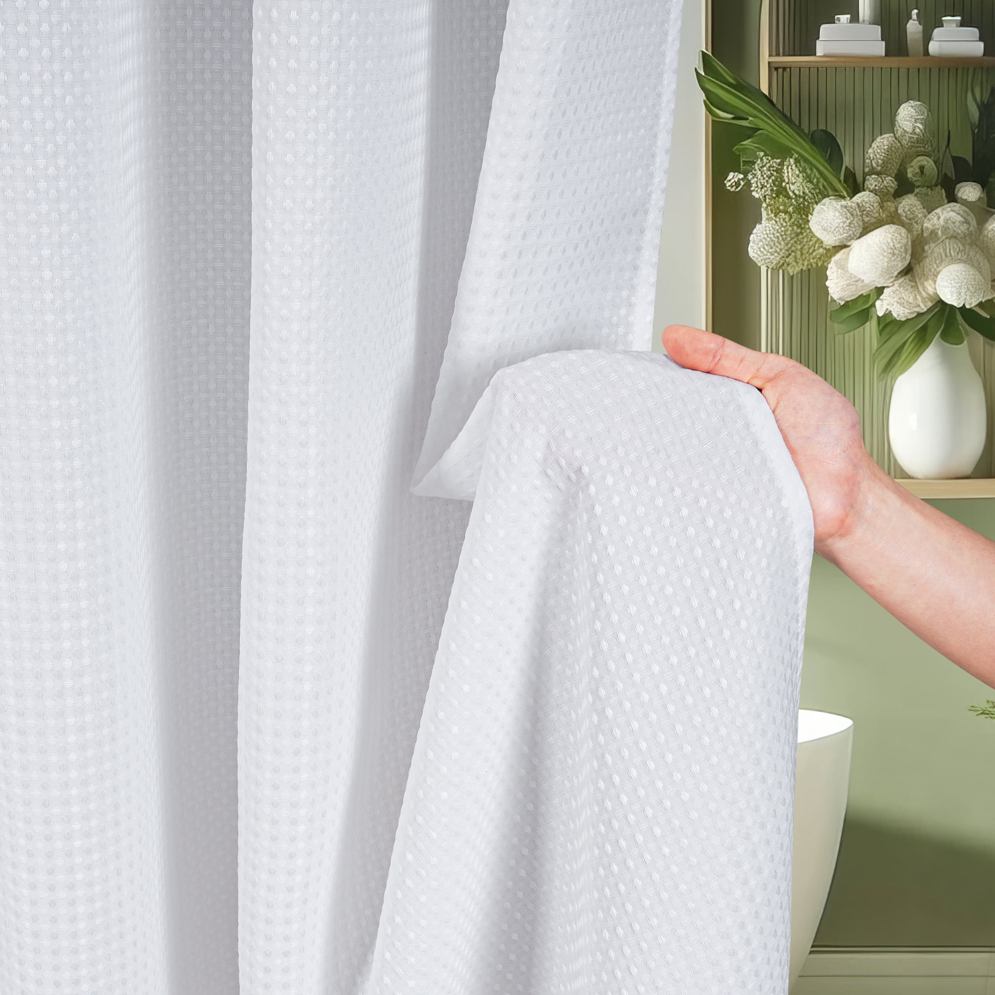 Inosoo White Waffle Shower Curtain, 72"x 84" Extra Long Heavy Duty Waffle Weave Fabric Shower Curtains for Bathroom, Tall Hotel Luxury Cloth Bath Curtain