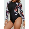 thumbnail image 5 of Sociala Zipper Swim Tops for Womens Printed One Piece Rashguard Long Sleeve Swimsuit, 5 of 6