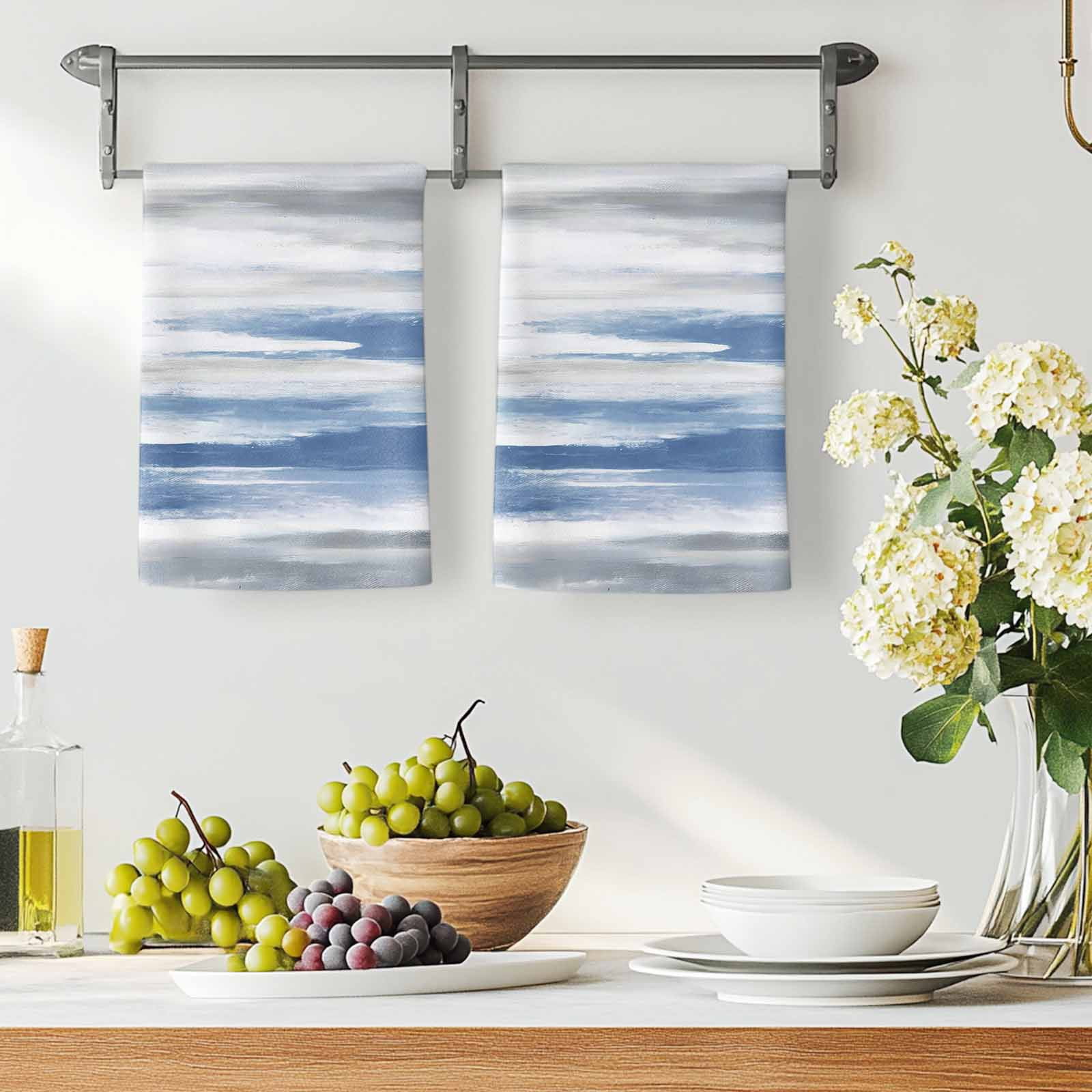Blue Gray White Kitchen Towels Set of 2, Modern Abstract Mottled Aesthetic Absorbent Dish Towels for Kitchen, Microfiber Hand Towel, Quick Drying Tea Towel for Cleaning Decorative Dishcloths