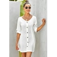 thumbnail image 3 of Women's Buttoned V Neck Dress with 95% Polyester 5% Spandex Casual Mini Length Roll Tab Sleeves Comfortable stretch, 3 of 10